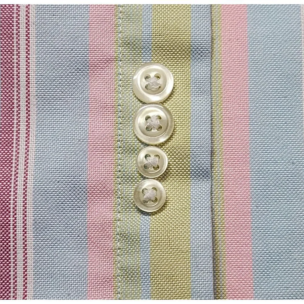 Lands End Men's Short Sleeve‎ Striped Multicolor Button Down Shirt Size L (17.5) - Picture 7 of 12